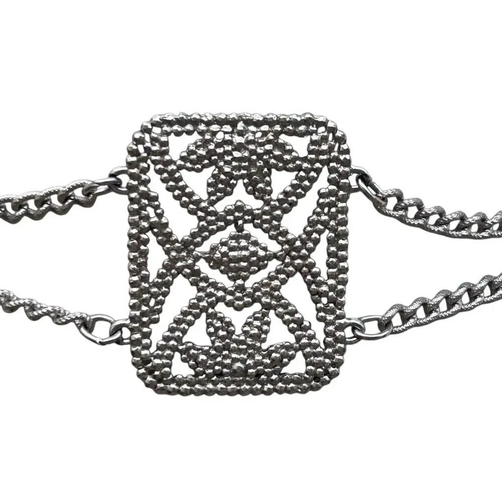 Vintage Stamped Steel Panel And Chain Fashion Belt Women's 30